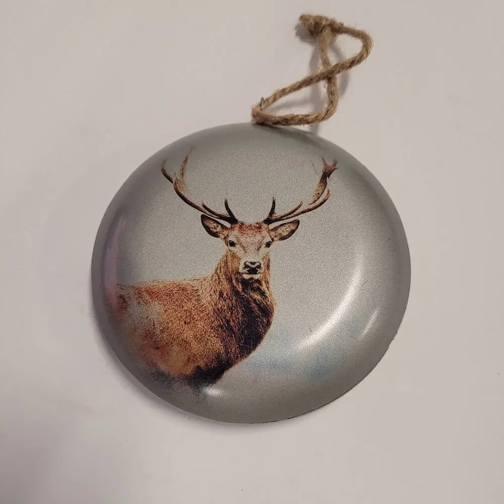 Deer/Stag Fox Christmas Ornament Woodland Hunting Theme Metal Flattened Round